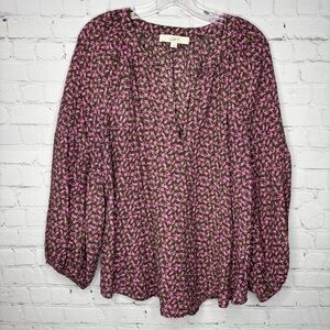 LOFT Pink and Green Floral Blouse Large